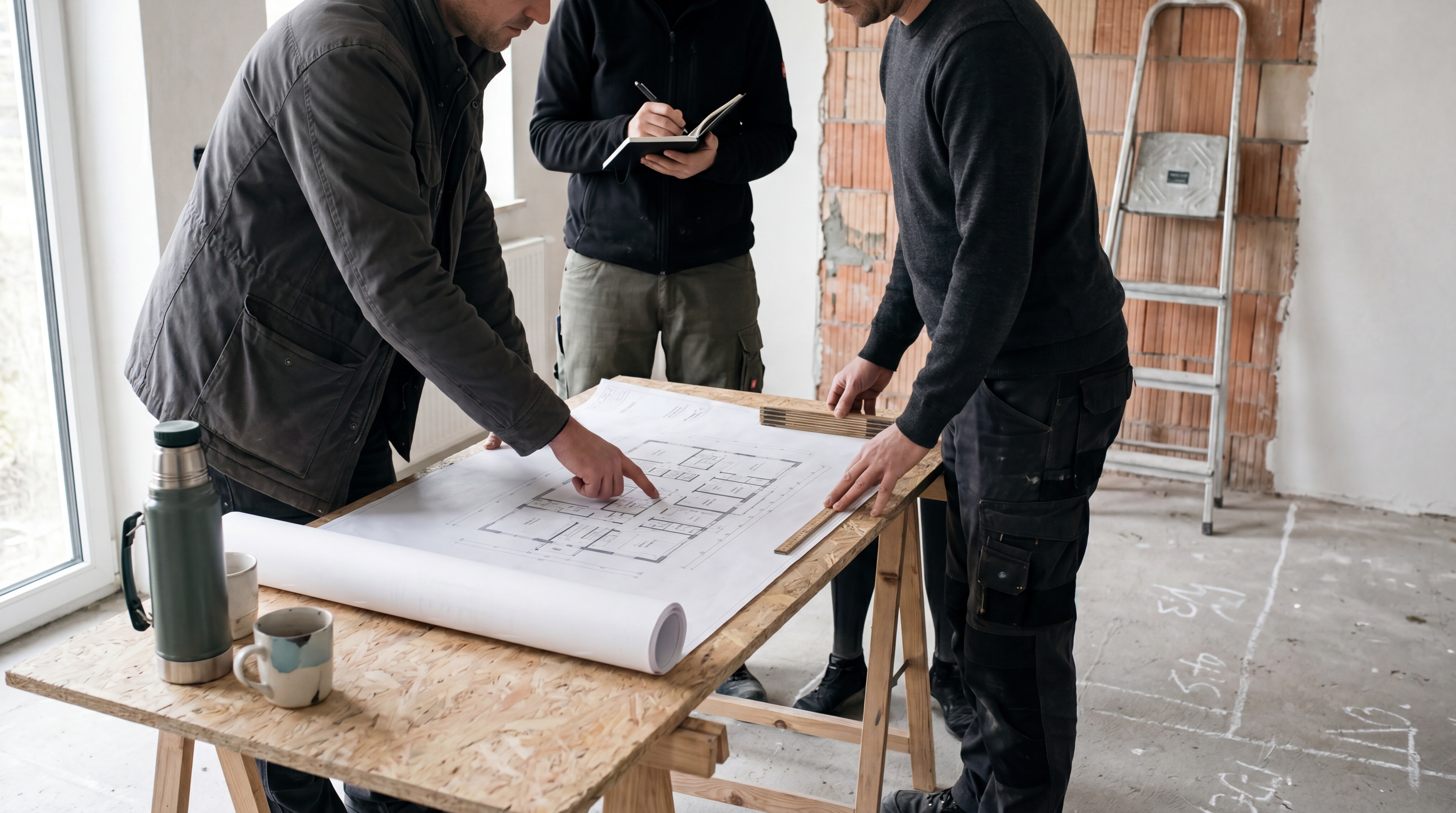 Bundschu Team im Austausch auf der Baustelle